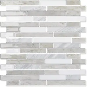 10-Sheet Extra Thick Peel and Stick Backsplash Tiles,  Kitchen Backsplash Peel and Stick Tile, Self-Adhesive Backsplash for Kitchen, Beige & White