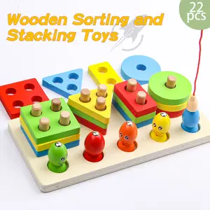 Toddler Toys, Montessori Toys, Rectangle Wooden Block Stacking and Sorting Toys, Educational Learning Toys to Color Recognition Shape Sorter for Preschool Kids.