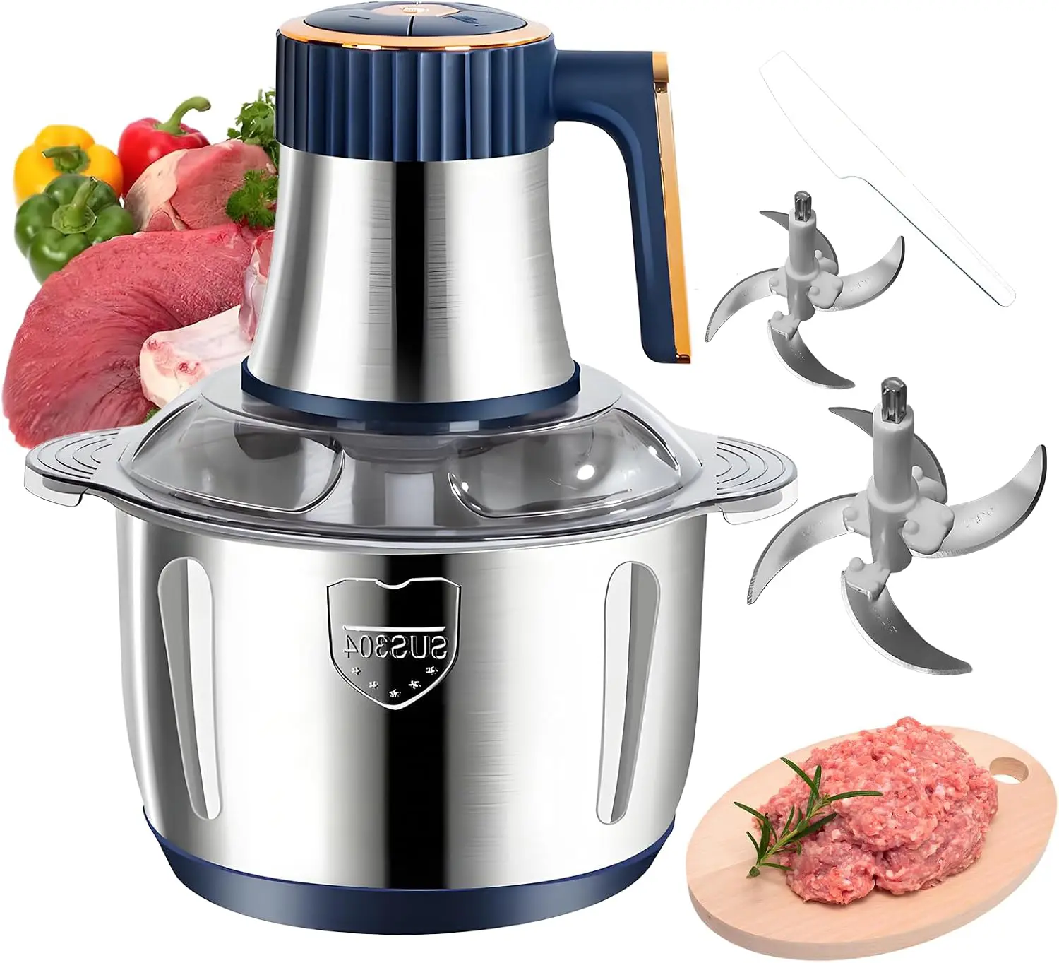 5L 5-Speed Stainless Steel Electric Meat Grinder - US Plug, Versatile Household Food Processor for Households, with Metal Mincer, Blender, Filling Machine, Garlic & Chili Grinder to Grind Kitchen Tasks