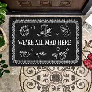 Doormat Welcome We're All Mad Here Funny Entryway Rugs Indoor Non Slip, Washable Entrance Mat Outdoor Door Mats for Kitchen, Bathroom Patio Garage Garden Decor 18X30Inch