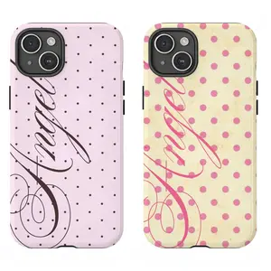 Y2K Coquette "Angel" Script Phone Case|Pink Polka Dot Aesthetic Protective Cover For iPhone 17 Pro Max 16 15 14 13 12 11 for Samsung S21 S22 S23 S24 S25 S26 Phone Case|Tough Phone Case