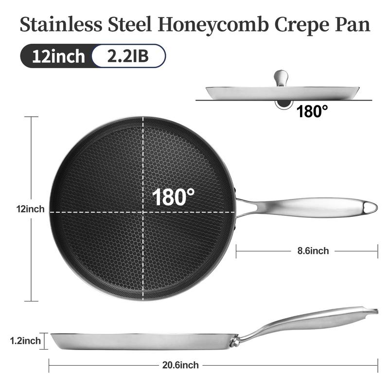 Innerwell 11" Honeycomb Stainless Steel Frying Pan for Perfect Pizza Omelettes & Pancakes All-in-One Kitchen Hero Easy Clean Durable