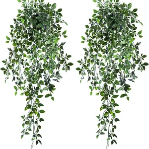2 Pcs Artificial Hanging Plants, Artificial Hanging Flowers, Fake Mandala Vine Potted Greenery, Realistic Faux Hanging Vines for Wall, Shelf, Living Room, Bedroom, Indoors Outdoors