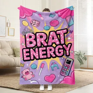 Comfortable Y2K/brats Flannel Blanket, Bedroom Decor, Picnic Blanket, Travel Blanket, Wool Blanket, Bed Blanket, Soft Polyester Knit Design