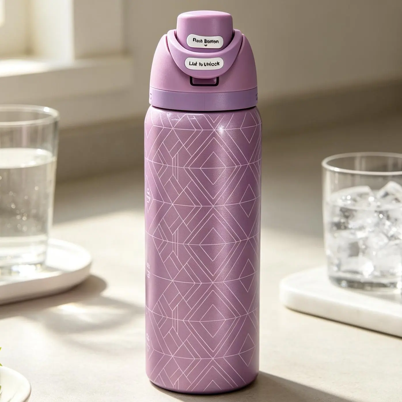 Owala ColorDrop Stylish Stainless Steel Insulated Water Flask - Shimmery Lavender Purple Geometric Diamond Monogram Print, Lift-To-Unlock Leak-Proof Flip Top Spout, 24H Cold Hold, Anti-Scalding Preppy Tumbler for Adults, Travelers, Flasks