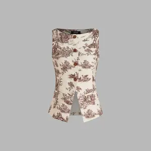 Cider [2 colors, size 2-10] Boat Neck Toile De Jouy Waistcoat