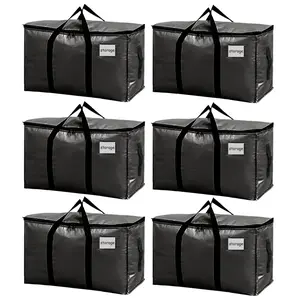 9-Pack Black  Travel Organizer Bag,Large Heavy Duty Totes with Visible Labels & Wrap-Around Handles, Bedding Storage Solution, Durable Lightweight Organizer, Space-Saving Home Supply, Back t School Moving Box Alternative
