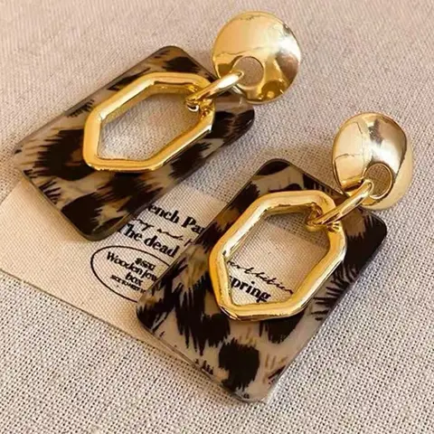 Elegant Geometric Leopard Print Drop for Women, Animal Print Earrings, Fashion Vintage Statement Jewelry, Perfect for Parties and Events
