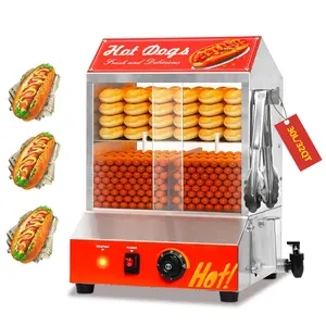 32QT Hot Dog Steamer, 2-Tier Stainless Steel Hot Dog Hut Steamer with Bun Warmer, Electric Hot Dog Bun Steamer with Sliding Door and Clip, Hold 175 Hotdogs and 40 Buns, 32℉-185℉ Temp Control, 1000W