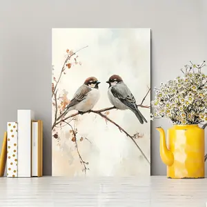 1 Piece Vintage Style Watercolor Sparrow Canvas Art with Wooden Frame - Exquisite Bird on Branch Wall Decoration, Soft Pastel Colors, Ready to Hang, Ideal Gift for Home or Office, Bird Decoration