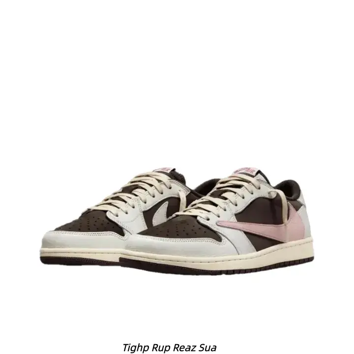 Three Tone Dark Brown White Pink Leather Low Top Retro Casual Sneakers Cushioned Non Slip Cream Rubber Outsole Sports Walking Shoes Unisex