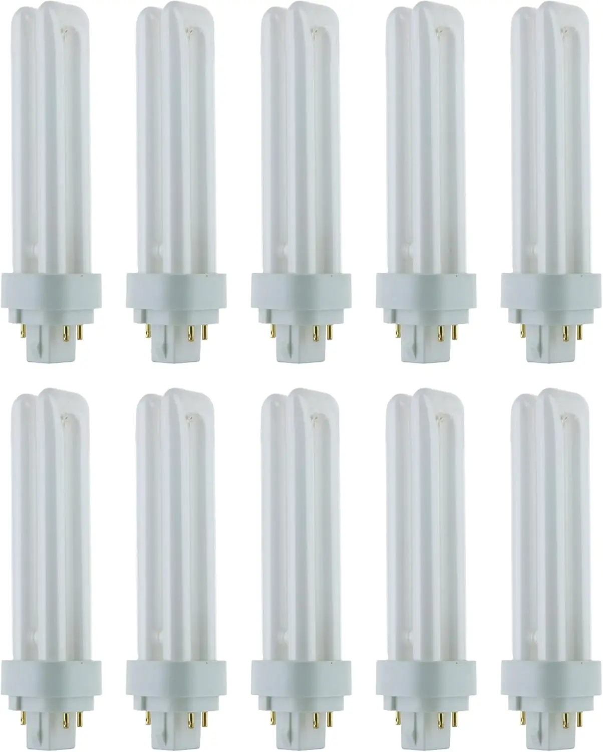 Compact Fluorescent PLD 4-Pin Double U-Shaped Twin Tube, 18 Watts, 120 Volts, 1080 Lumens, 5000K Daylight, 4-Pin G24q2 Base, 10 Pack