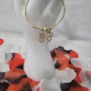 Cute Kids Charm Bangle Bracelet Gold Plated 14K – Boy & Girl Design
