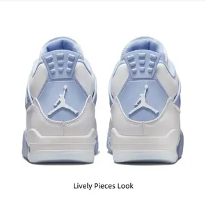 White Leather and Light Blue Mesh Mid-Top Basketball Sneaker with TPU Accents