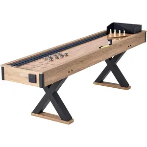 VEVOR Shuffleboard Table, 9 ft Shuffleboard for Family Game Rooms, 2 in 1 Shuffleboard and Bowling Combo Game Set, with Scratch-Resistant Playfield, Legs, 8 Pucks, Bowling Set, Wax, and Table Brush
