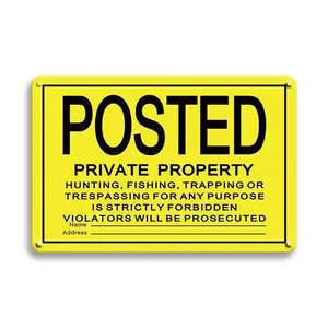 Private Property No Trespassing Hunting Fishing Metal Sign, 1 Count Tin Plate Wall Posted Plaque, Indoor & Outdoor Sign for Door Gate Porch Home Living Room Office, Decor