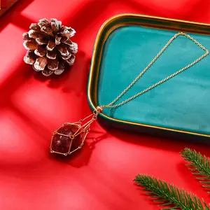 [Magic Crystal] Natural Tumbled Crystal Necklace, Jewelry, Bag Ornament, Changable,  Hematoid Quartz, Aquamarine, Portable, Gift, Energy, Crystal Ornament, Hanging, Decoration