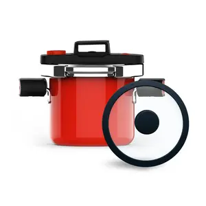 QINGHOU 2.6/4.2Quart Natural enamel double lid mini pressure cooker, One-handed system Multipurpose Pasta Pot,Suitable for dishwashers and many stoves, not for microwaves