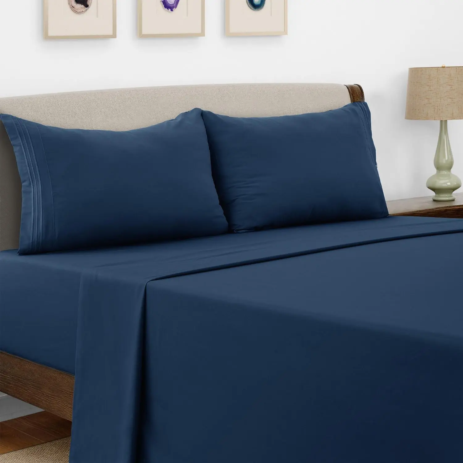 Lux Decor 4-Piece Solid Sheet Set - 100% Brushed Polyester Bedding, Hotel-Luxury, Skin-Friendly Cooling Sheets, Embroidered Pillowcases (No Filler), 16-in Deep Pocket, Shrinkage & Fade Resistant Classic Collection