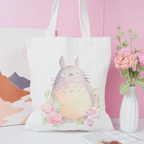 Cute Anime Canvas Tote, Shopping Handbag, Reusable Handmade Shoulder Bag,Hayao Miyazaki Animation Enthusiast,Valentine's