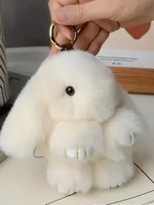 15cm Fluffy Rabbit Fur Pompon Bunny Keychain, Soft Cute Rabbit Toy Key Chain, Bag Decoration Accessories, Gift for Girls, Fuzzy Keychain