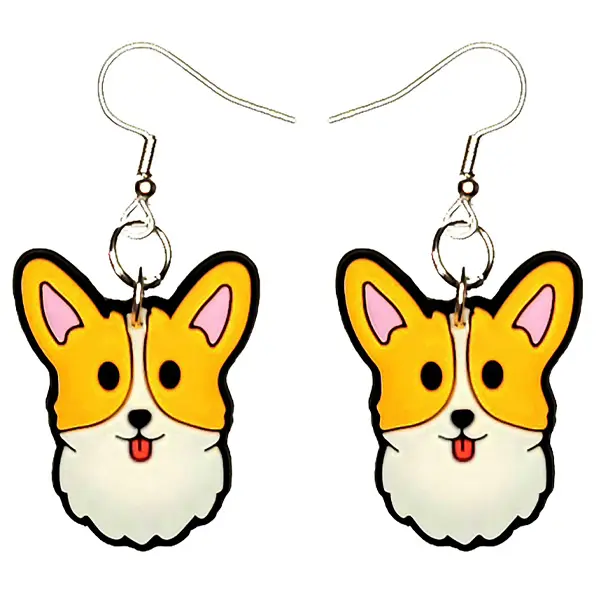 Corgi Dog Puppy Earrings Hypoallergenic Silver Plated Fishhooks Yazzle Dazzle Puppy Dog Bulldog Golden Labrador Chihuahua Maltese Weiner Dachshund