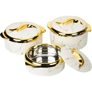 3-Piece Modern Stainless Steel Marble-Designed Insulated Serving Dish Set with Lids and Covers, Heat-Resistant Kitchen Storage Containers for Buffet Serving, Home Supplies Organizer, Cover outdoorfun