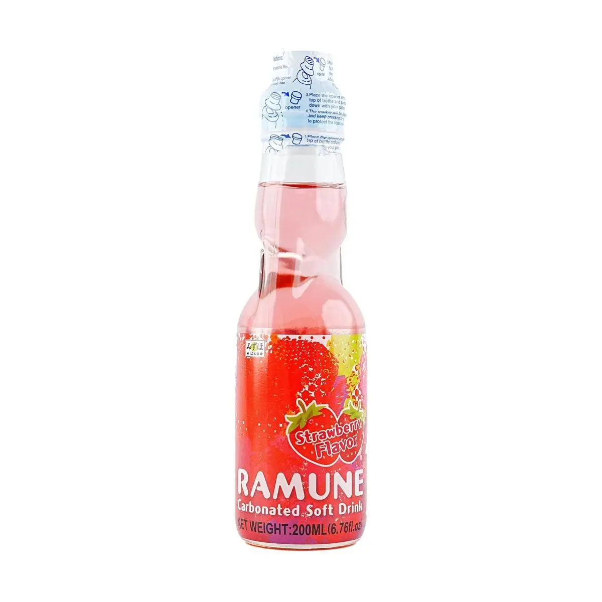 MIZUHO Japanese Ramune Strawberry Soda 200ml - Classic Japanese Marble Drink MIZUHO Japanese Ramune Strawberry Soda 200ml - Classic Japanese Marble Drink