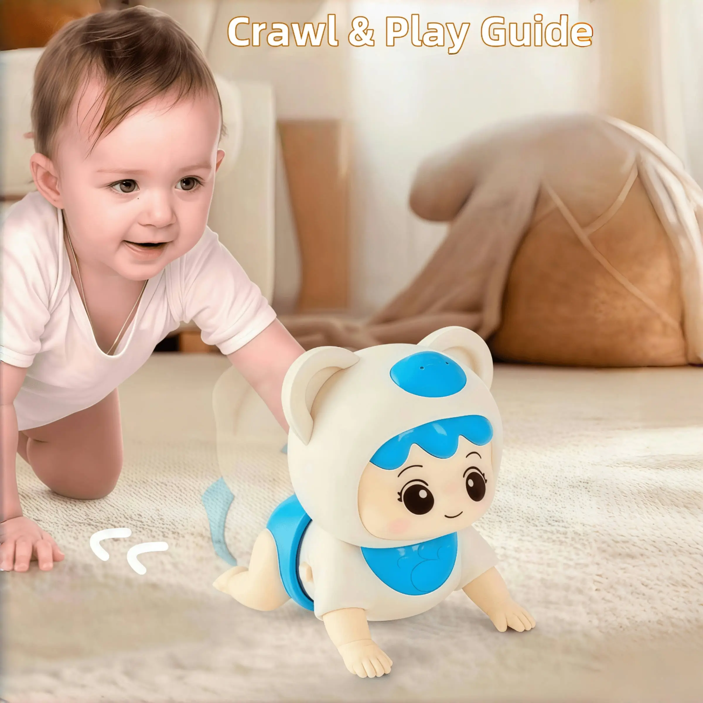 pc Baby Crawling Doll With Music Electric Learning Toy for Over 18 Months Old Kids Toys - Learn Crawling Guidance Head Up Training Early Education Sin