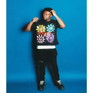 Men's "Euphoric Expression" Smiley Flower Graphic T-Shirt, Black Y2K Streetwear Short-Sleeve Tee, Casual Top with mcr, Gooner, Eat Sleep Goon Repeat, Funny Tia Kemp Designs good graphic tees summer graphic tees vintage t shirts Style soft cotton
