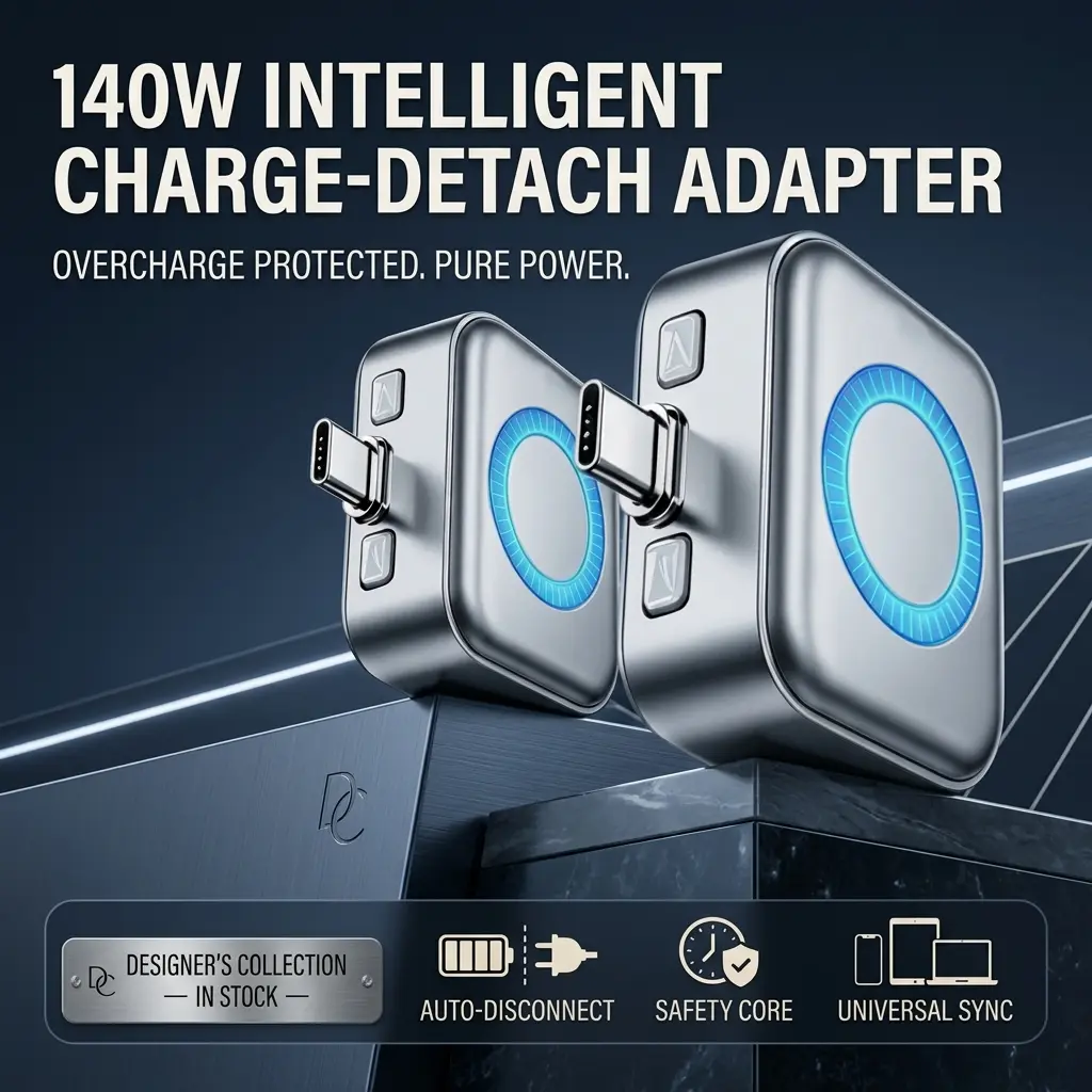Universal 140W AI Auto Disconnect Fast Charging Adapter, Smart Power-Off Charger Protector to Stop Overcharging and Prevent Battery Aging