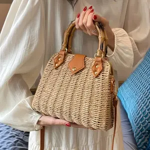 [Vintage Crossbody Bag] Bohemian Woven Crossbody Bag | Vintage Solid Color Straw Handbag with Buckle Closure, Canvas Lining, and Detachable Shoulder Strap - Perfect for Casual or Formal Occasions, Purse Accessories for Women