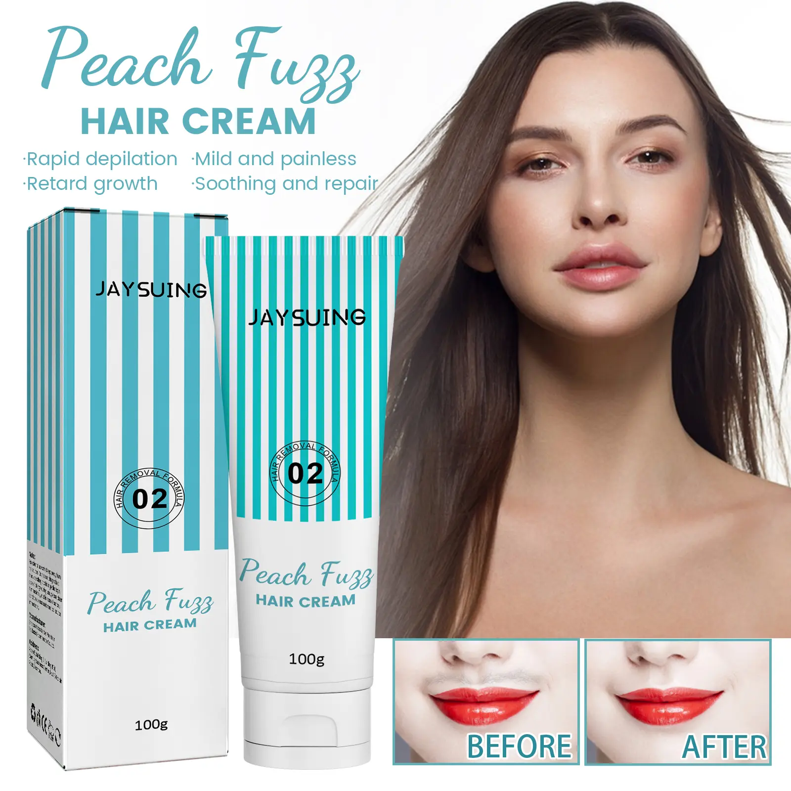 Jaysuing Lip Hair Removal Cream, Gentle Non-Irritating Facial Hair Removal Cream Smooth And Delicate Skin Hair Removal Cream