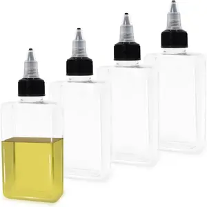 4Pcs Small Oil Dispenser Bottle for Camping, 3.4oz Leak-Proof Squeeze Condiment Bottle with Twist Top Cap, Liquid Condiment Container for Oil Soy Sauce Vinegar