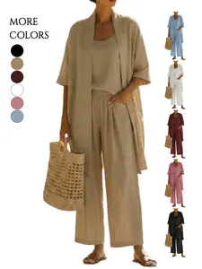 Minimalist Linen-Cotton Three-Piece Set, Comfortable Everyday Wear, Ideal for Casual, Soft and Breathable Fabric