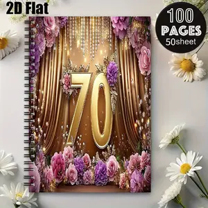1pc 70th Birthday Decorative Spiral Notebook, 5.7x8.26 Inch, Premium Lined Pages, Durable Coil Binding, Perfect for Party Memories Journal, Anniversary Guest Book, Birthday Gift for Seniors, Celebration Keepsake Notebook [2D] Flat