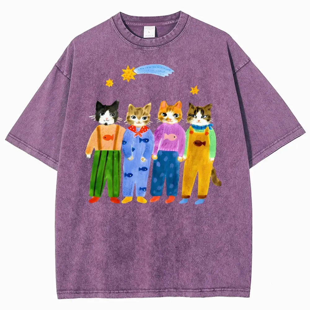 Retro Hand Painted Funny Cats In Overalls Graphic Vintage Tee 90s Graphic Tees Men's t Shirts Graphic Funny Graphic Good Graphic Tees Men's Graphic Streetwear Outfits Men Vacation Outfits Unisex