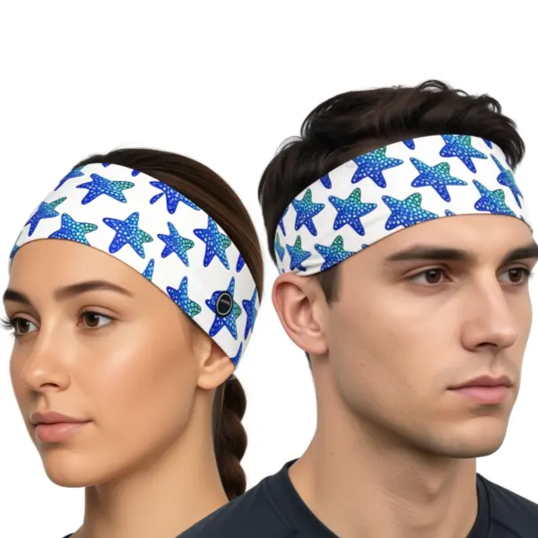RAVEbandz The Pro Starfish Print Wide No Slip Headband, Elastic Sports Headband for Workout, Running, Yoga, Gym & Daily Wear, Sweat Wicking Athletic Hair Band Lightweight Fitness