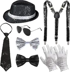 Disco fashion 70s 80s dance star costumes 70s 80s popular stage gloves soft felt hats sunglasses ties cosplay parties Halloween