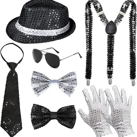 Disco fashion 70s 80s dance star costumes 70s 80s popular stage gloves soft felt hats sunglasses ties cosplay parties Halloween