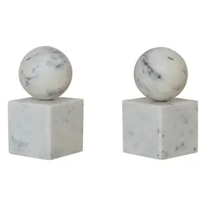 Set of 2 Marble Geometric Bookends