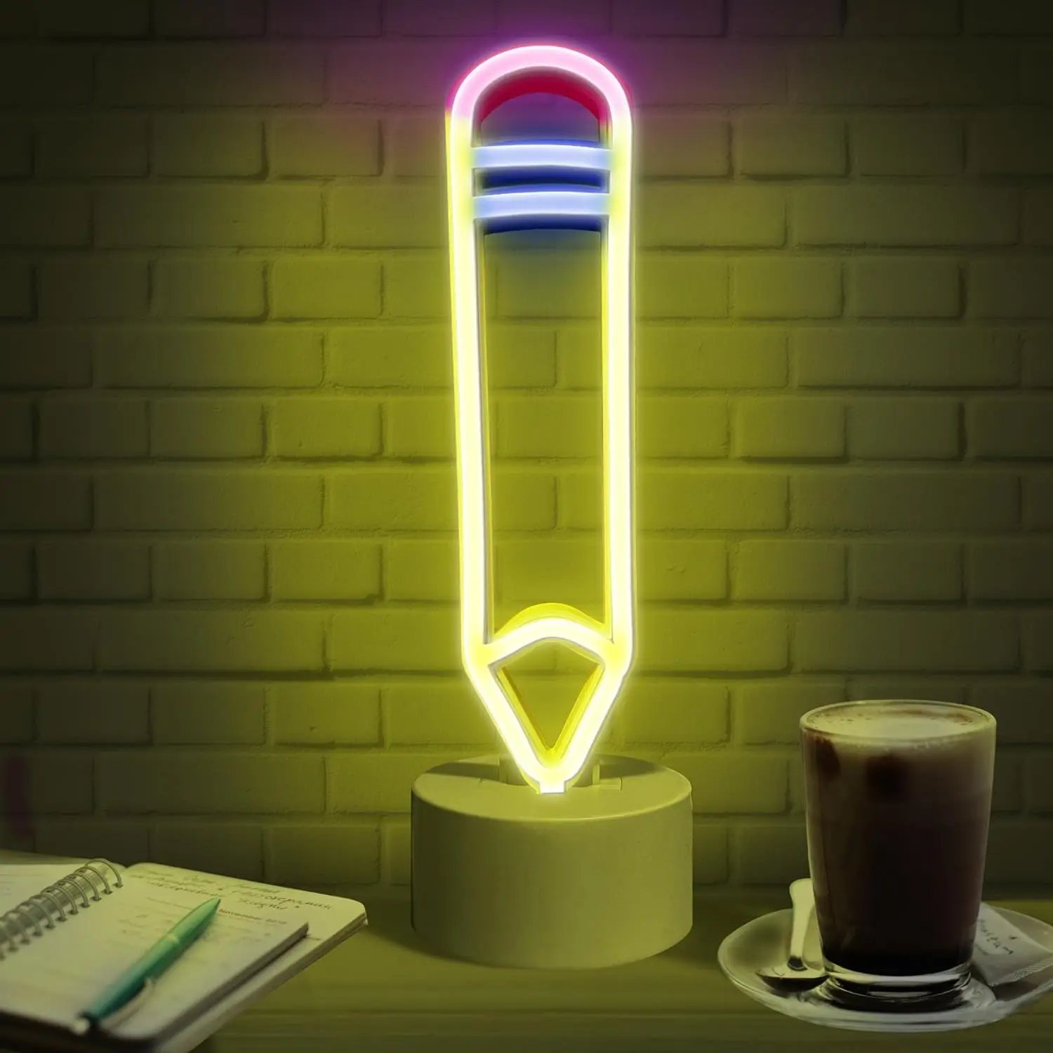 Pencil LED Neon Signs - Desk/Table Lamp with Stand for Bedroom, Study Room, Game Room - USB/Battery Powered Pencil Neon Lights - Birthday Gift for Gir