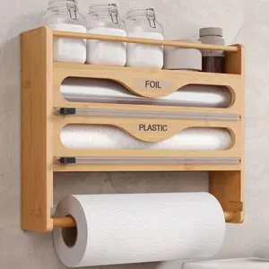 1 Pack  Kitchen Paper Towel Holder with 2-Grid Plastic Wrap Cutter, Wall-Mounted Storage Organizer Box