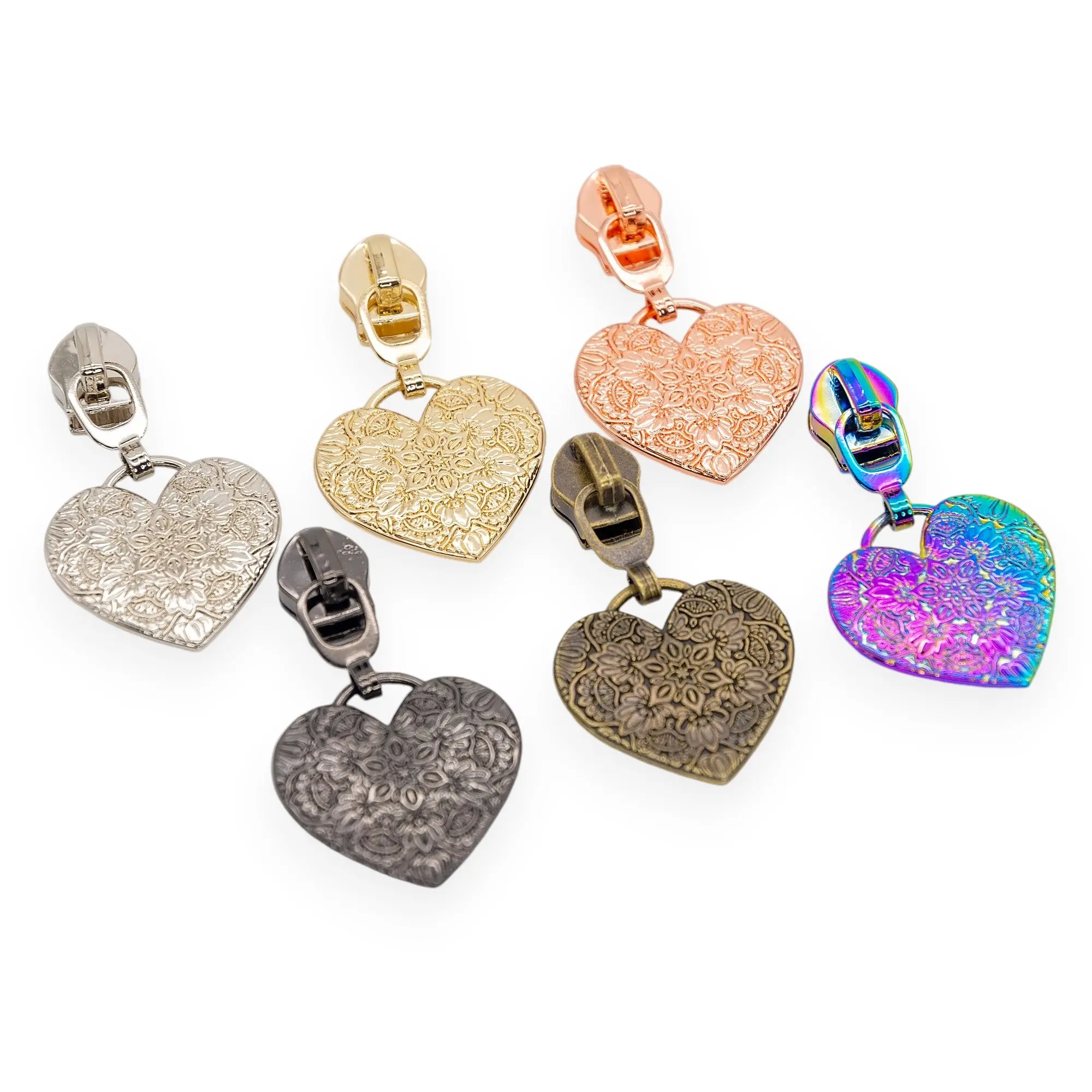 #5 Zipper Pulls - Embossed Heart - Set of 4