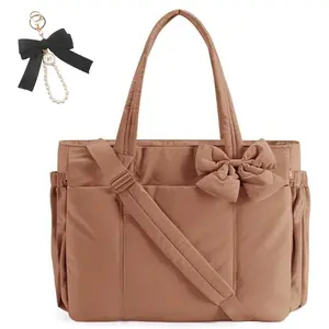 Lightweight Crush Bow Tote Bag for Women – Fits 15.6" Laptop