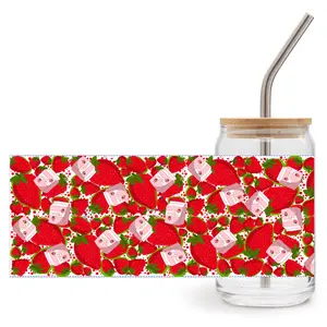 Strawberry Milkshake Soda Can Glass with Lid and Straw