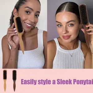 Bristle Hair Brush For Sleek Back Bun, Edge Control, Flyaways, And Voluminous Styles - Includes Rat Tail Pick For Parting And Teasing Hair. Mother's Day Gifts, Gifts for Mom, Hair Care Tool