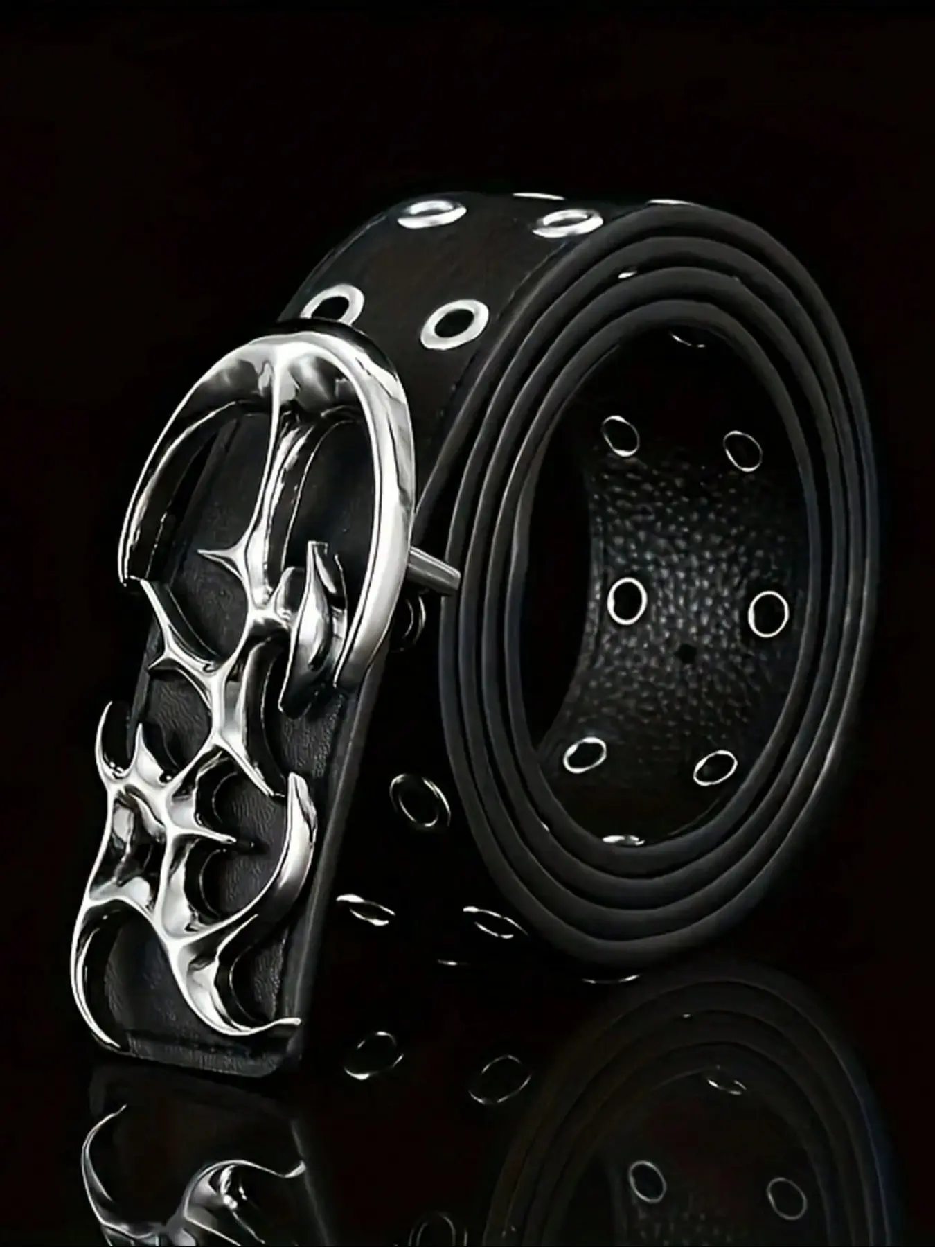New Fashion Y2K Hollow PU Leather Punk Style Belt for Men, Trendy Stylish Belts, Casual Outdoor Sports Accessories, Perfect Gift for Teens and Young Adults