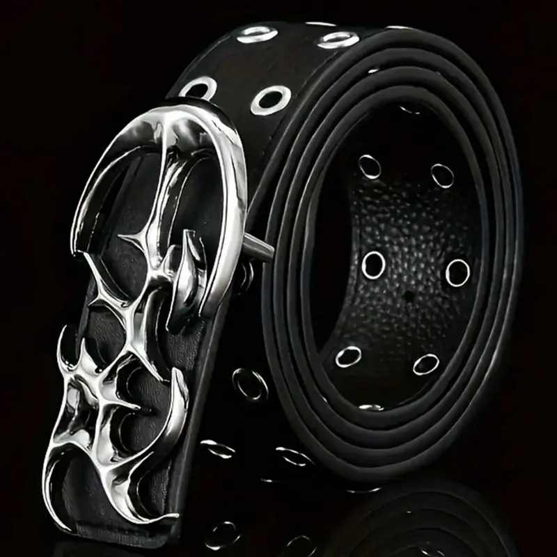New Fashion Y2K Hollow PU Leather Punk Style Belt for Men, Trendy Stylish Cool Belts, Casual Outdoor Sports Accessories, Perfect Gift for Teens and Young Adults