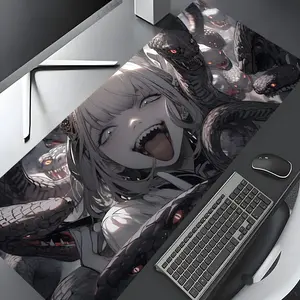 Anime Dark Gothic Girl Design Large Gaming Mouse Pad,Aesthetic Desktop Drotection Pad,Washable Rubber Pad Non-Slip Lock Edge Multi-Size Mouse Pad Suitable For Home Office,Good Gift for Family and friends,Anime Mousepad